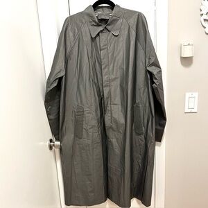 Vintage SWANK Trench Long Rain Coat Gray Adult L Unisex Zip Button Collared Chic